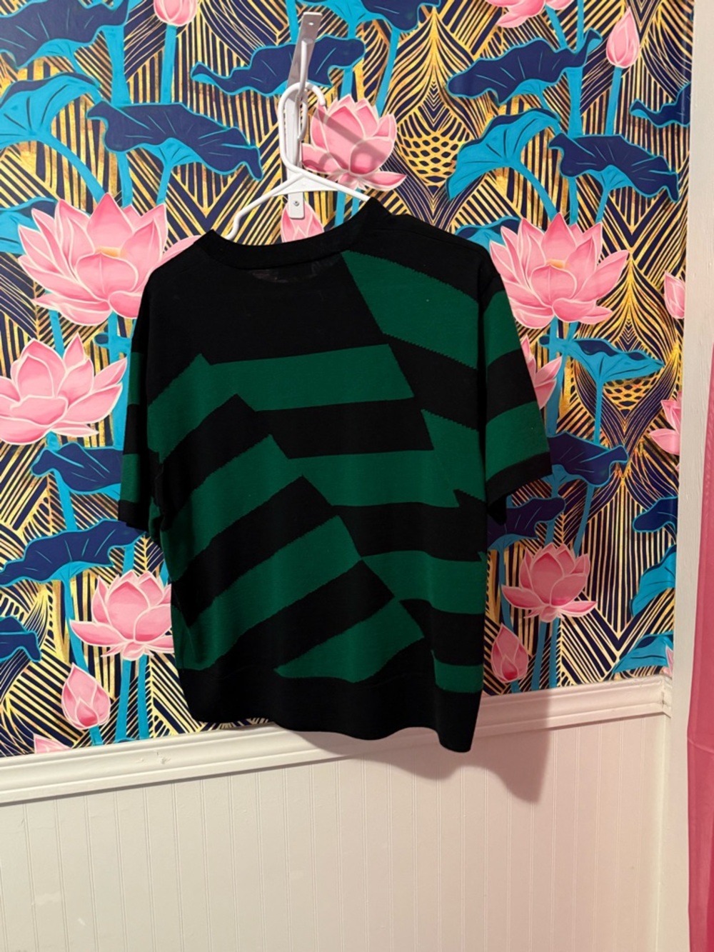 Dries Van Noten Black Knit Top with Green Stripes diagonal